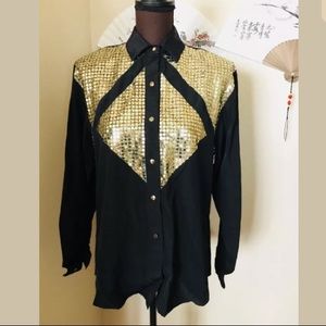 Roper || Western Black Gold Sequence Blouse